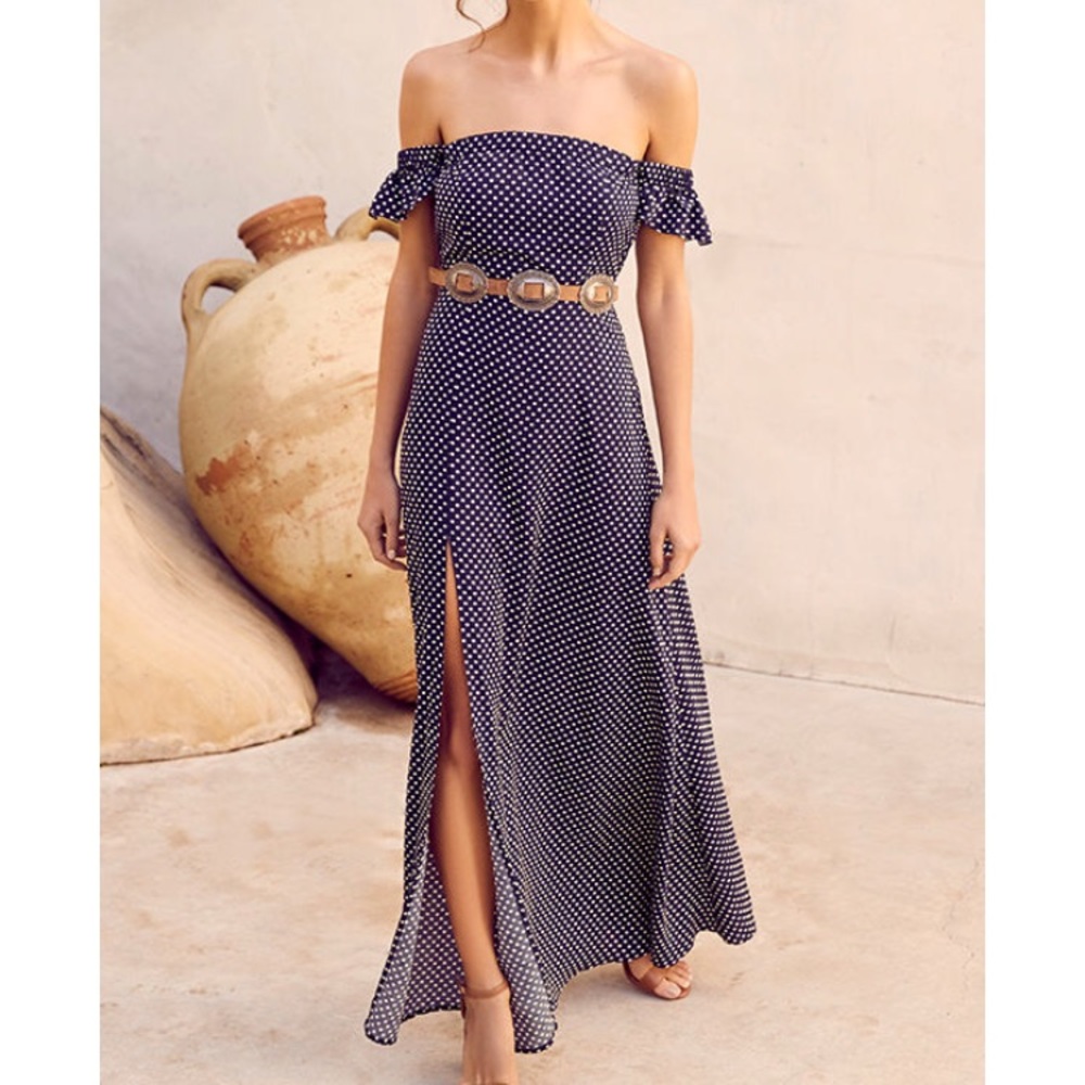 Navy Polka Dotted Maxi Dress